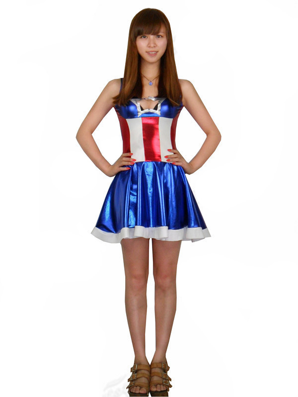 Woman Captain America Costume Shiny Dress